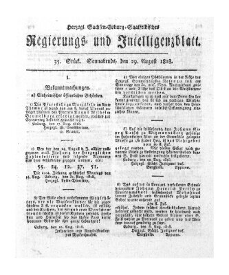 Herzogl.-Sachsen-Coburg-Saalfeldisches Regierungs- und Intelligenzblatt (Coburger Regierungs-Blatt) Samstag 29. August 1818