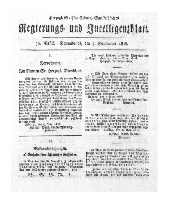 Herzogl.-Sachsen-Coburg-Saalfeldisches Regierungs- und Intelligenzblatt (Coburger Regierungs-Blatt) Samstag 5. September 1818