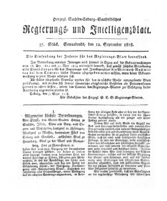 Herzogl.-Sachsen-Coburg-Saalfeldisches Regierungs- und Intelligenzblatt (Coburger Regierungs-Blatt) Samstag 12. September 1818