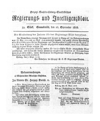 Herzogl.-Sachsen-Coburg-Saalfeldisches Regierungs- und Intelligenzblatt (Coburger Regierungs-Blatt) Samstag 26. September 1818