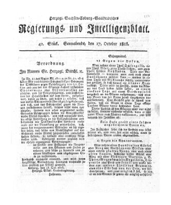 Herzogl.-Sachsen-Coburg-Saalfeldisches Regierungs- und Intelligenzblatt (Coburger Regierungs-Blatt) Samstag 17. Oktober 1818