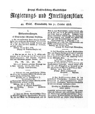 Herzogl.-Sachsen-Coburg-Saalfeldisches Regierungs- und Intelligenzblatt (Coburger Regierungs-Blatt) Samstag 31. Oktober 1818