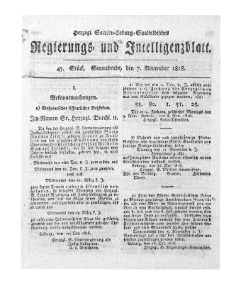 Herzogl.-Sachsen-Coburg-Saalfeldisches Regierungs- und Intelligenzblatt (Coburger Regierungs-Blatt) Samstag 7. November 1818