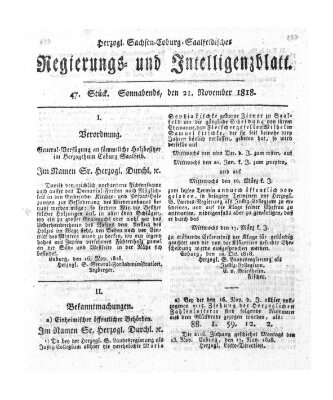 Herzogl.-Sachsen-Coburg-Saalfeldisches Regierungs- und Intelligenzblatt (Coburger Regierungs-Blatt) Samstag 21. November 1818