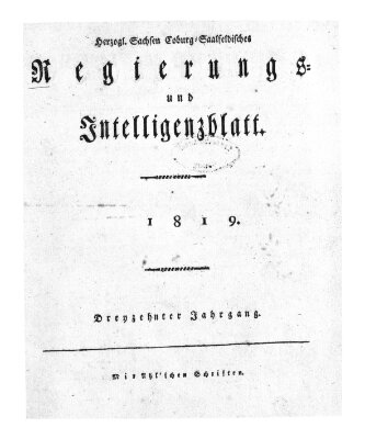 Herzogl.-Sachsen-Coburg-Saalfeldisches Regierungs- und Intelligenzblatt (Coburger Regierungs-Blatt) Samstag 2. Januar 1819