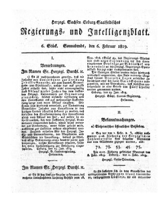 Herzogl.-Sachsen-Coburg-Saalfeldisches Regierungs- und Intelligenzblatt (Coburger Regierungs-Blatt) Samstag 6. Februar 1819