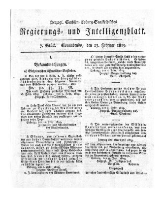 Herzogl.-Sachsen-Coburg-Saalfeldisches Regierungs- und Intelligenzblatt (Coburger Regierungs-Blatt) Samstag 13. Februar 1819