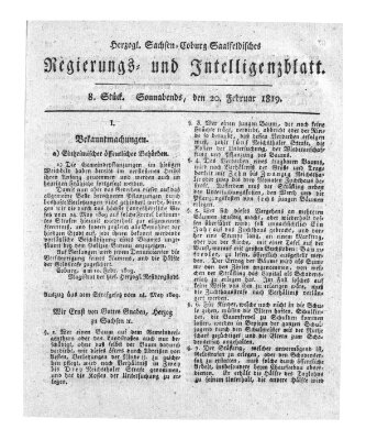 Herzogl.-Sachsen-Coburg-Saalfeldisches Regierungs- und Intelligenzblatt (Coburger Regierungs-Blatt) Samstag 20. Februar 1819