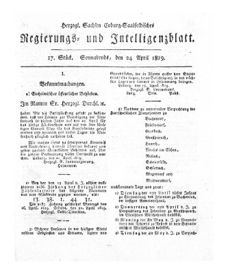 Herzogl.-Sachsen-Coburg-Saalfeldisches Regierungs- und Intelligenzblatt (Coburger Regierungs-Blatt) Samstag 24. April 1819