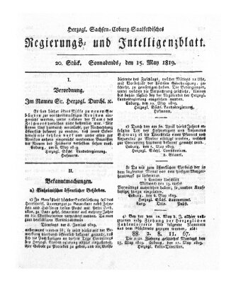 Herzogl.-Sachsen-Coburg-Saalfeldisches Regierungs- und Intelligenzblatt (Coburger Regierungs-Blatt) Samstag 15. Mai 1819