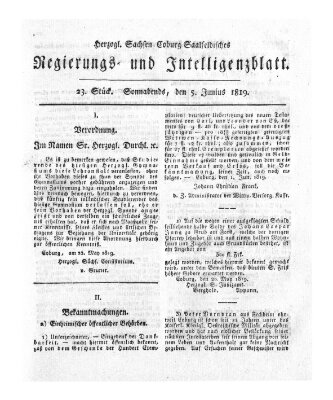 Herzogl.-Sachsen-Coburg-Saalfeldisches Regierungs- und Intelligenzblatt (Coburger Regierungs-Blatt) Samstag 5. Juni 1819