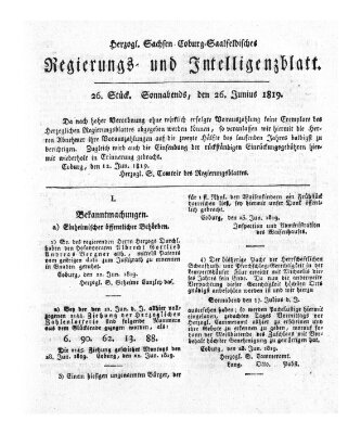 Herzogl.-Sachsen-Coburg-Saalfeldisches Regierungs- und Intelligenzblatt (Coburger Regierungs-Blatt) Samstag 26. Juni 1819