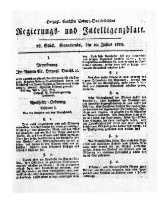 Herzogl.-Sachsen-Coburg-Saalfeldisches Regierungs- und Intelligenzblatt (Coburger Regierungs-Blatt) Samstag 10. Juli 1819