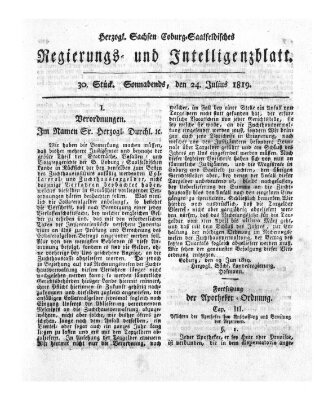 Herzogl.-Sachsen-Coburg-Saalfeldisches Regierungs- und Intelligenzblatt (Coburger Regierungs-Blatt) Samstag 24. Juli 1819