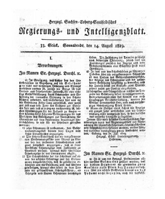 Herzogl.-Sachsen-Coburg-Saalfeldisches Regierungs- und Intelligenzblatt (Coburger Regierungs-Blatt) Samstag 14. August 1819