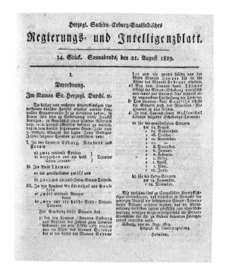 Herzogl.-Sachsen-Coburg-Saalfeldisches Regierungs- und Intelligenzblatt (Coburger Regierungs-Blatt) Samstag 21. August 1819