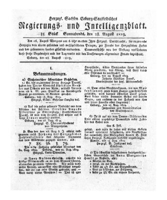 Herzogl.-Sachsen-Coburg-Saalfeldisches Regierungs- und Intelligenzblatt (Coburger Regierungs-Blatt) Samstag 28. August 1819