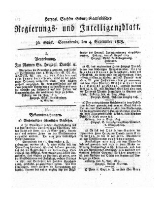 Herzogl.-Sachsen-Coburg-Saalfeldisches Regierungs- und Intelligenzblatt (Coburger Regierungs-Blatt) Samstag 4. September 1819