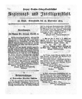 Herzogl.-Sachsen-Coburg-Saalfeldisches Regierungs- und Intelligenzblatt (Coburger Regierungs-Blatt) Samstag 18. September 1819