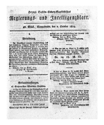 Herzogl.-Sachsen-Coburg-Saalfeldisches Regierungs- und Intelligenzblatt (Coburger Regierungs-Blatt) Samstag 2. Oktober 1819