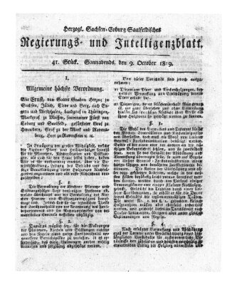 Herzogl.-Sachsen-Coburg-Saalfeldisches Regierungs- und Intelligenzblatt (Coburger Regierungs-Blatt) Samstag 9. Oktober 1819