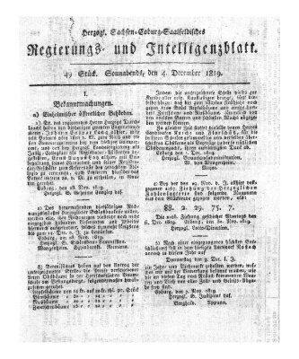 Herzogl.-Sachsen-Coburg-Saalfeldisches Regierungs- und Intelligenzblatt (Coburger Regierungs-Blatt) Samstag 4. Dezember 1819