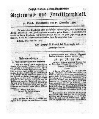 Herzogl.-Sachsen-Coburg-Saalfeldisches Regierungs- und Intelligenzblatt (Coburger Regierungs-Blatt) Samstag 25. Dezember 1819