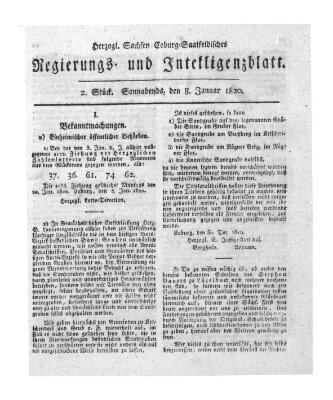 Herzogl.-Sachsen-Coburg-Saalfeldisches Regierungs- und Intelligenzblatt (Coburger Regierungs-Blatt) Samstag 8. Januar 1820