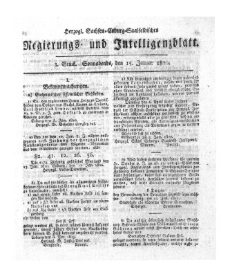 Herzogl.-Sachsen-Coburg-Saalfeldisches Regierungs- und Intelligenzblatt (Coburger Regierungs-Blatt) Samstag 15. Januar 1820