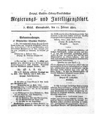 Herzogl.-Sachsen-Coburg-Saalfeldisches Regierungs- und Intelligenzblatt (Coburger Regierungs-Blatt) Samstag 12. Februar 1820