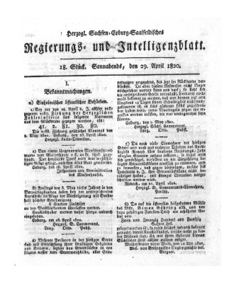 Herzogl.-Sachsen-Coburg-Saalfeldisches Regierungs- und Intelligenzblatt (Coburger Regierungs-Blatt) Samstag 29. April 1820