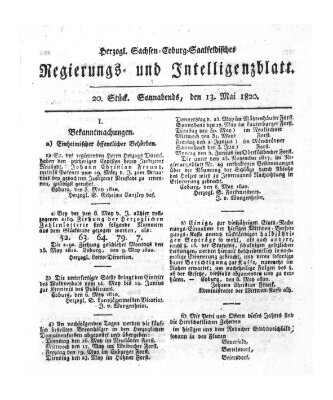 Herzogl.-Sachsen-Coburg-Saalfeldisches Regierungs- und Intelligenzblatt (Coburger Regierungs-Blatt) Samstag 13. Mai 1820