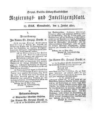 Herzogl.-Sachsen-Coburg-Saalfeldisches Regierungs- und Intelligenzblatt (Coburger Regierungs-Blatt) Samstag 3. Juni 1820