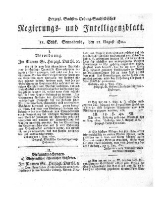 Herzogl.-Sachsen-Coburg-Saalfeldisches Regierungs- und Intelligenzblatt (Coburger Regierungs-Blatt) Samstag 12. August 1820