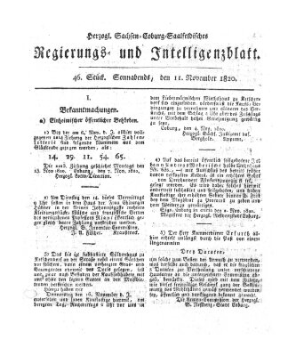 Herzogl.-Sachsen-Coburg-Saalfeldisches Regierungs- und Intelligenzblatt (Coburger Regierungs-Blatt) Samstag 11. November 1820