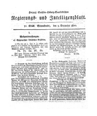 Herzogl.-Sachsen-Coburg-Saalfeldisches Regierungs- und Intelligenzblatt (Coburger Regierungs-Blatt) Samstag 9. Dezember 1820