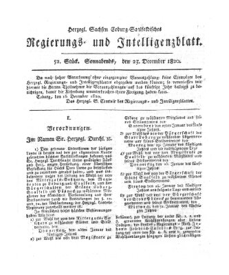 Herzogl.-Sachsen-Coburg-Saalfeldisches Regierungs- und Intelligenzblatt (Coburger Regierungs-Blatt) Samstag 23. Dezember 1820