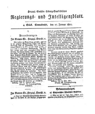 Herzogl.-Sachsen-Coburg-Saalfeldisches Regierungs- und Intelligenzblatt (Coburger Regierungs-Blatt) Samstag 27. Januar 1821