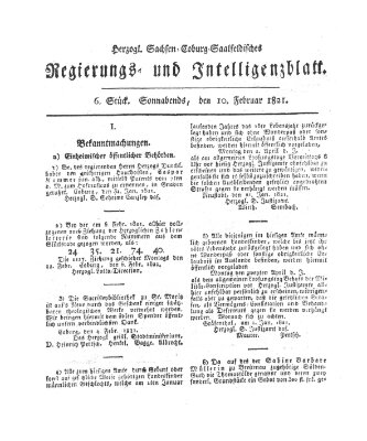 Herzogl.-Sachsen-Coburg-Saalfeldisches Regierungs- und Intelligenzblatt (Coburger Regierungs-Blatt) Samstag 10. Februar 1821