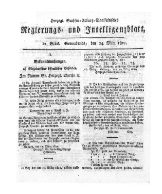 Herzogl.-Sachsen-Coburg-Saalfeldisches Regierungs- und Intelligenzblatt (Coburger Regierungs-Blatt) Samstag 24. März 1821