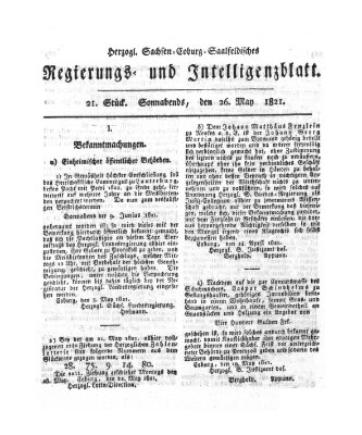 Herzogl.-Sachsen-Coburg-Saalfeldisches Regierungs- und Intelligenzblatt (Coburger Regierungs-Blatt) Samstag 26. Mai 1821