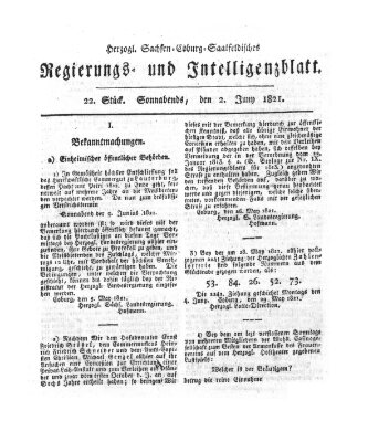 Herzogl.-Sachsen-Coburg-Saalfeldisches Regierungs- und Intelligenzblatt (Coburger Regierungs-Blatt) Samstag 2. Juni 1821