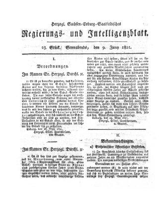 Herzogl.-Sachsen-Coburg-Saalfeldisches Regierungs- und Intelligenzblatt (Coburger Regierungs-Blatt) Samstag 9. Juni 1821