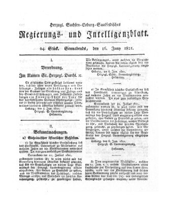 Herzogl.-Sachsen-Coburg-Saalfeldisches Regierungs- und Intelligenzblatt (Coburger Regierungs-Blatt) Samstag 16. Juni 1821