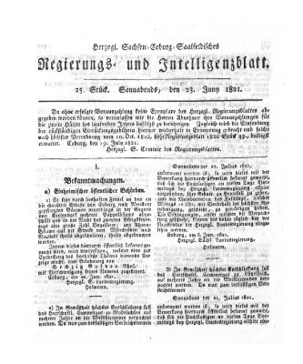 Herzogl.-Sachsen-Coburg-Saalfeldisches Regierungs- und Intelligenzblatt (Coburger Regierungs-Blatt) Samstag 23. Juni 1821