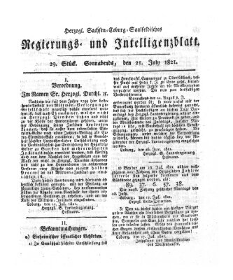 Herzogl.-Sachsen-Coburg-Saalfeldisches Regierungs- und Intelligenzblatt (Coburger Regierungs-Blatt) Samstag 21. Juli 1821