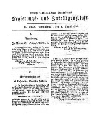 Herzogl.-Sachsen-Coburg-Saalfeldisches Regierungs- und Intelligenzblatt (Coburger Regierungs-Blatt) Samstag 4. August 1821