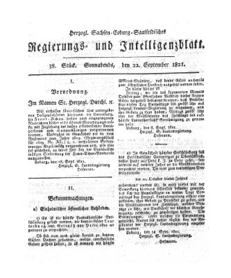 Herzogl.-Sachsen-Coburg-Saalfeldisches Regierungs- und Intelligenzblatt (Coburger Regierungs-Blatt) Samstag 22. September 1821