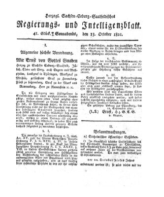 Herzogl.-Sachsen-Coburg-Saalfeldisches Regierungs- und Intelligenzblatt (Coburger Regierungs-Blatt) Samstag 13. Oktober 1821