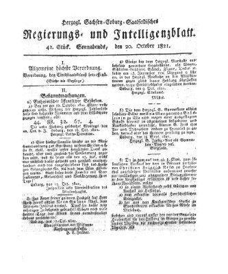 Herzogl.-Sachsen-Coburg-Saalfeldisches Regierungs- und Intelligenzblatt (Coburger Regierungs-Blatt) Samstag 20. Oktober 1821